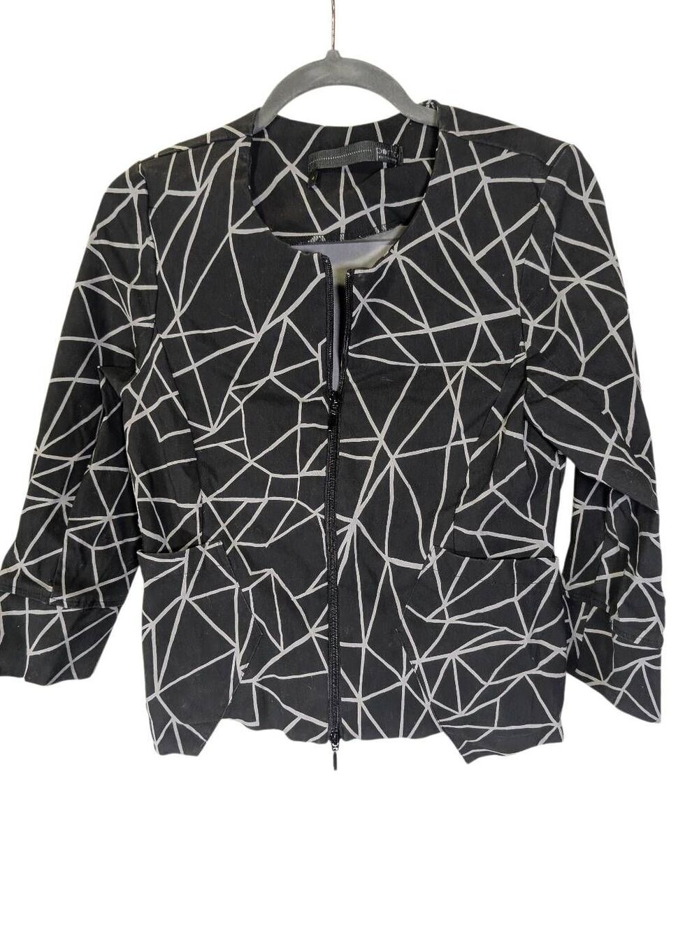 Porto San Francisco Black Grey Geometric Web Print Zip Jacket Size 4 Lagenlook